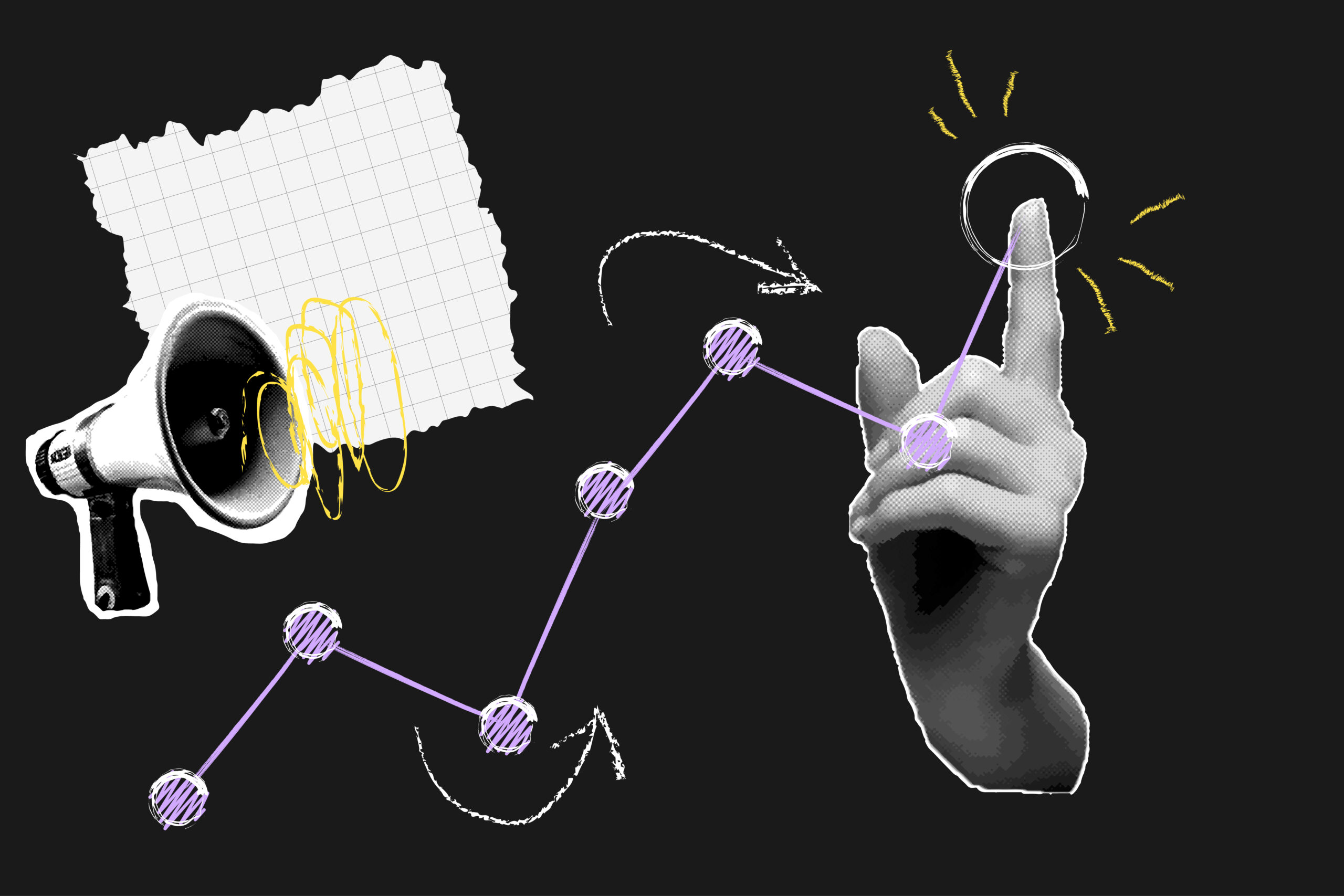 Template for pop collage business growth, halftone infographic.  Vector Illustration.